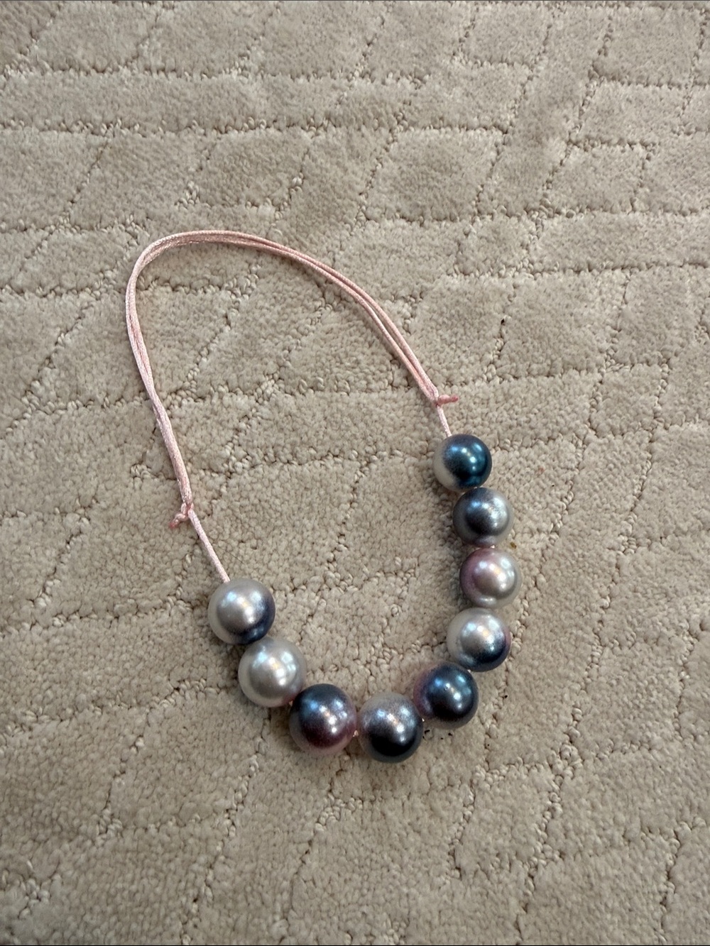 Multi-Color Pearl Bead Necklace on Pink Cord